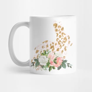 Pink and Gold Leopard Bunny with Flowers Mug